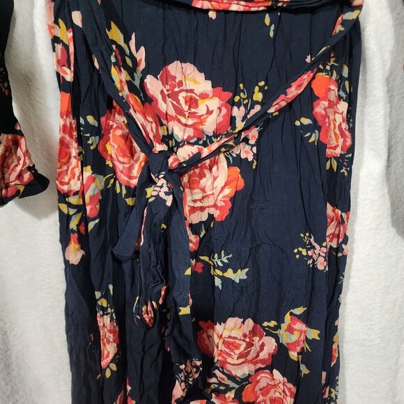 NWT Forever 21 floral long sleeve wrap midi dress Navy Pink Red Green - Picture 8 of 10